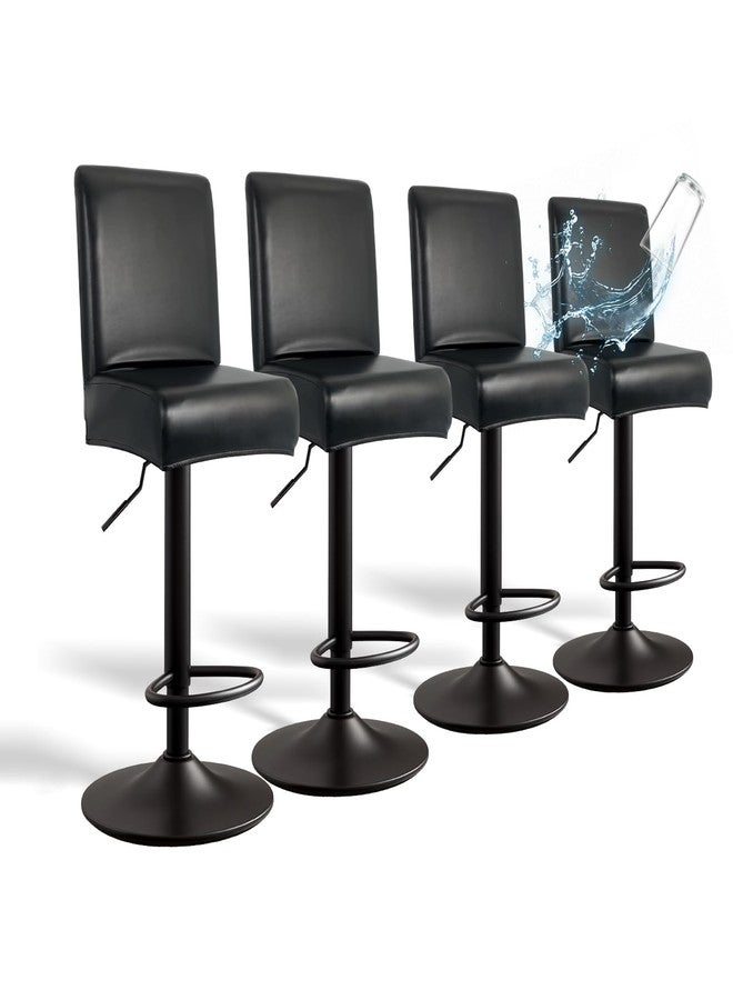 أغطية كراسي بار من الجلد الصناعي مع مساند ظهر، عبوة من 4 قطع، قابلة للتمدد ومقاومة للماء، أغطية كراسي بار قابلة للغسل ومريحة، أغطية كراسي بار مع مساند ظهر لتزيين الحانات/الطاولات/غرف الطعام (أسود) - Image 1